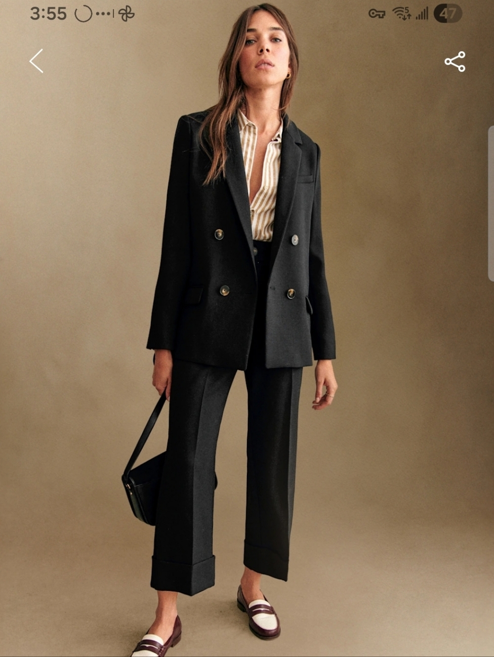 Sezane Black Double-Breasted Tailored Blazer